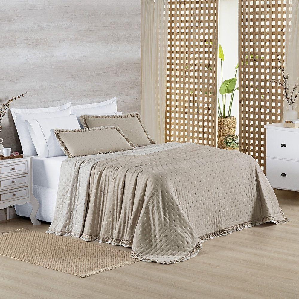 Colcha Alice 200 Fios Casal Padrão 03 Peças 100% Poliéster - Caqui - 7