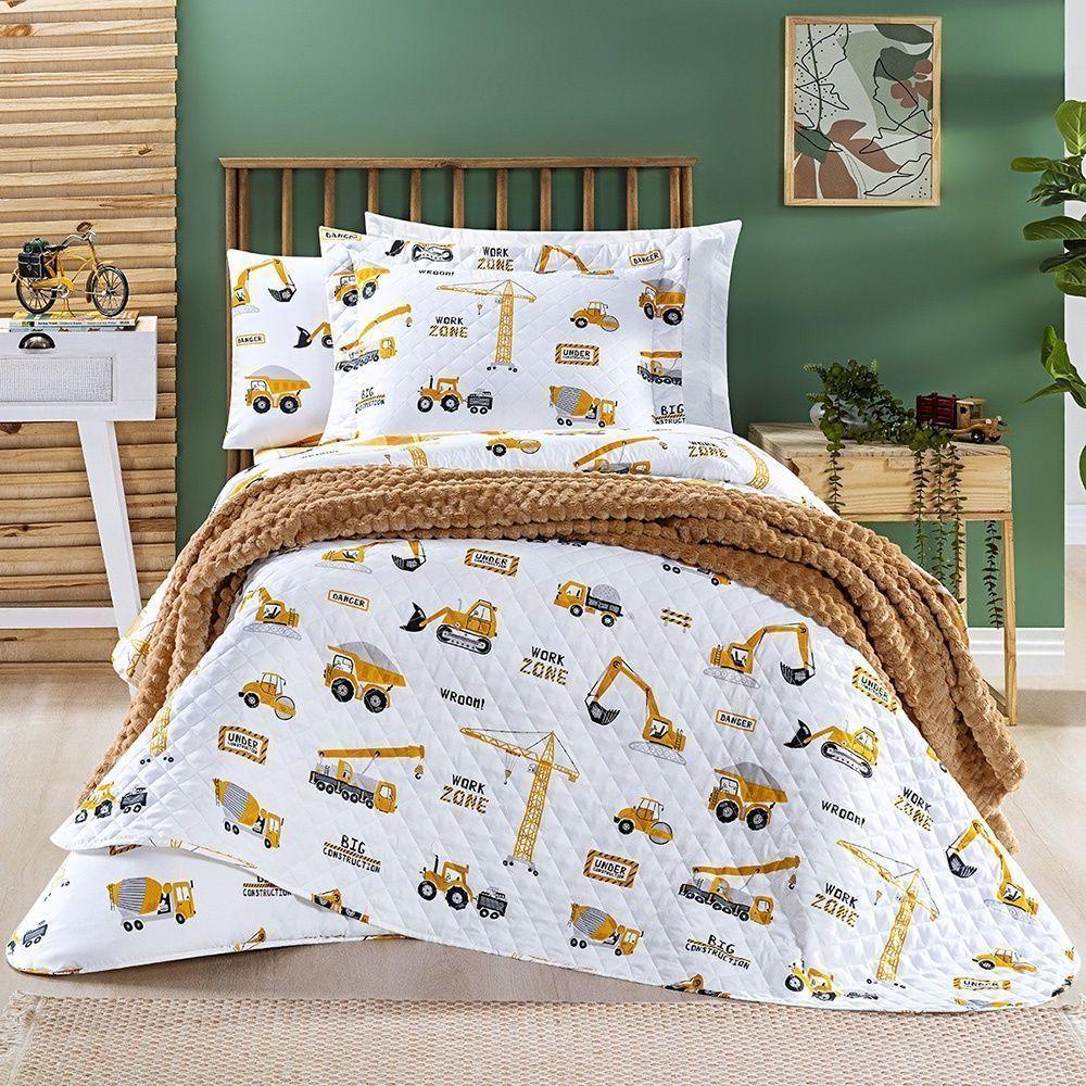 Kit Cobre Leito + Jogo De Cama Tutti Kids 200 Fios Solteiro 04 Peças 100% Poliéster - Manny - 1