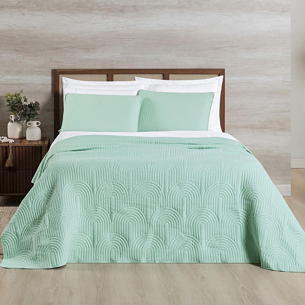Cobre Leito Arcos 200 Fios King 03 Peças 100% Poliéster - Verde Suave - 1
