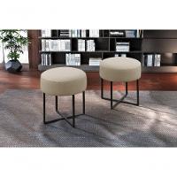 Puff Banqueta Otávio Luxo Base Preta Castellar Móbile Linho Bege - 2