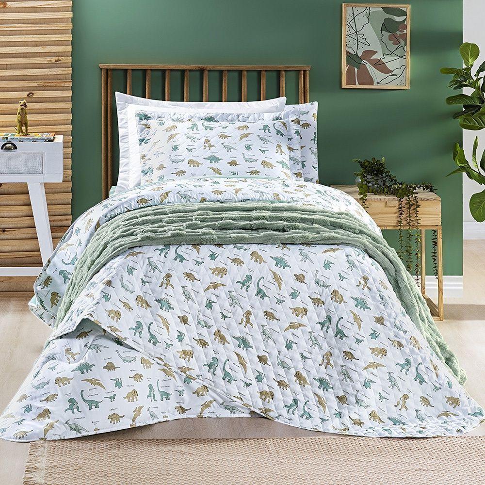 Edredom + Jogo De Cama Tutti Kids 200 Fios Solteiro 04 Peça 100% Poliéster - Dino World - 1