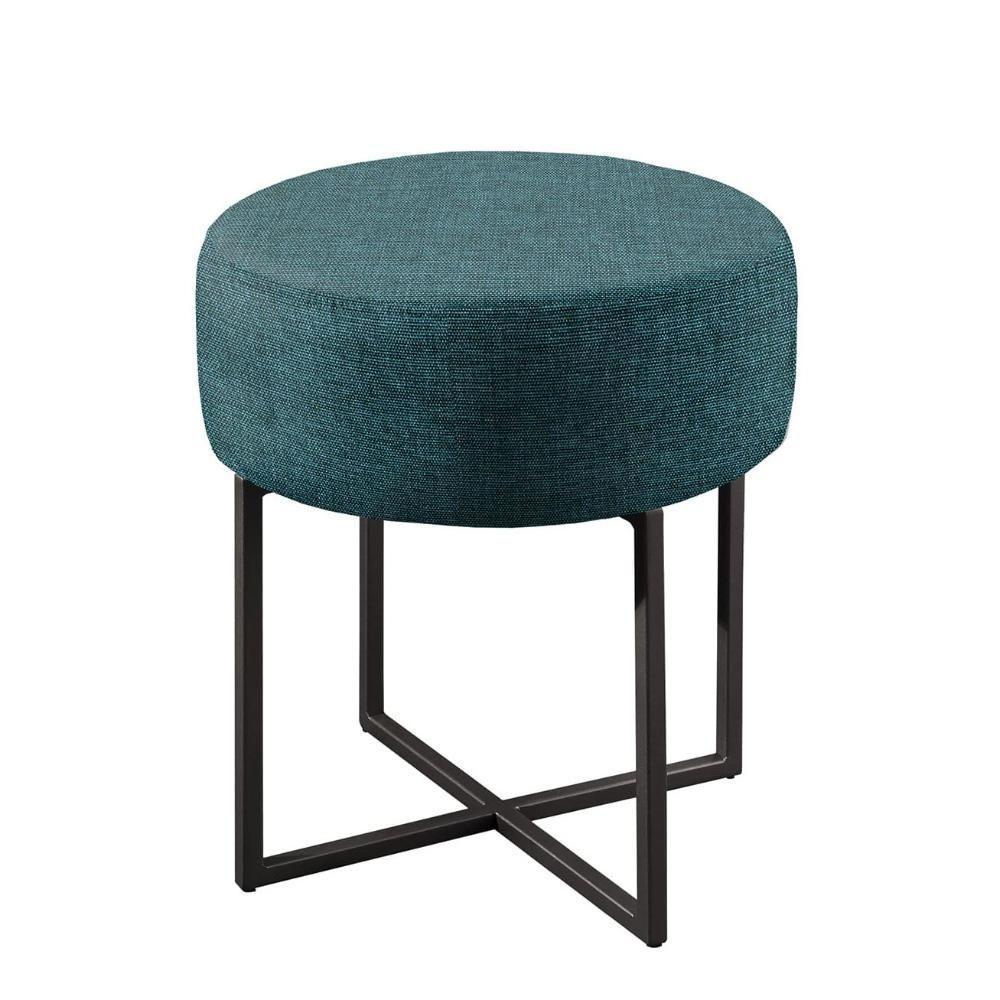 Puff Banqueta Otávio Luxo Base Preta Castellar Móbile Linho Azul - 1