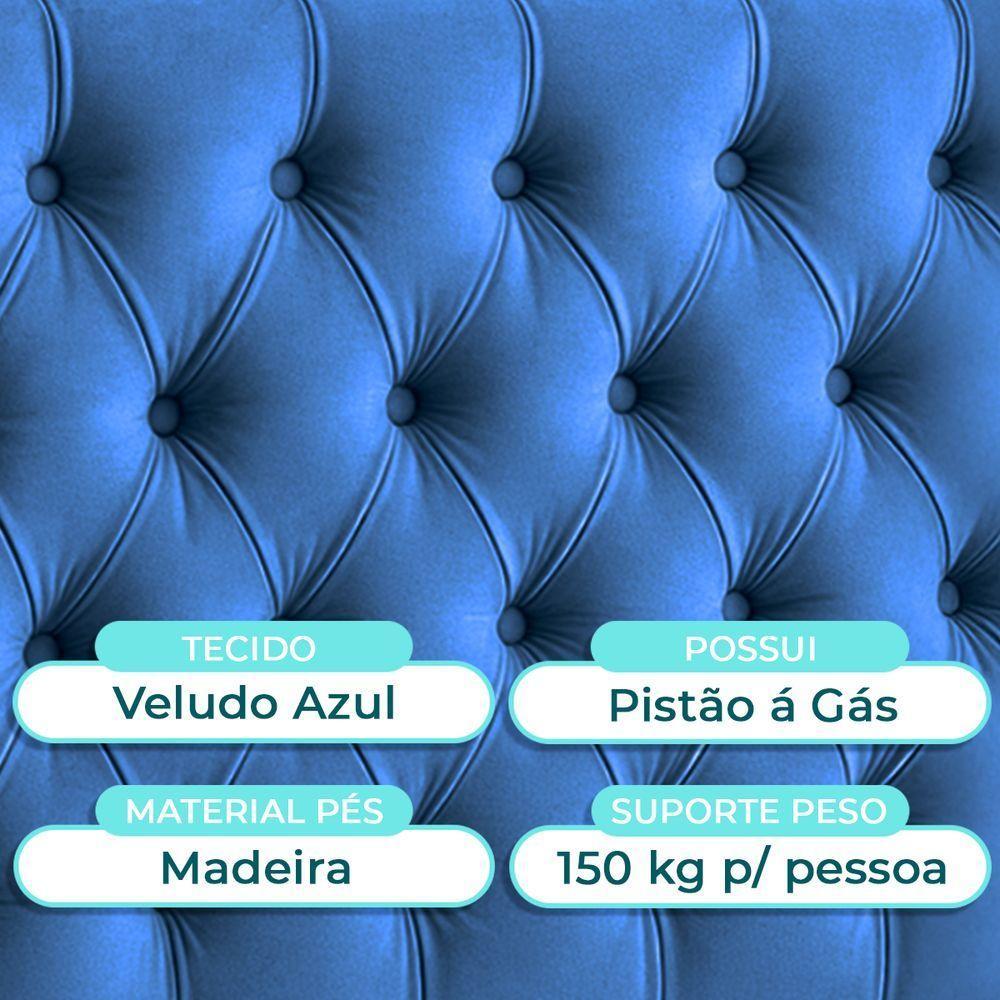 Cabeceira Estofada Solteiro Luna Nature Veludo Azul 88x136 - 3