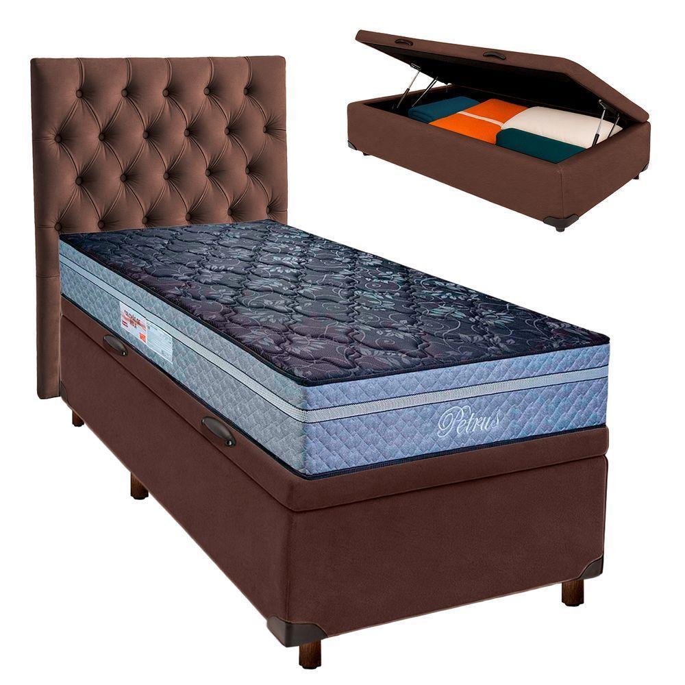 Kit Cabeceira + Cama Box Bau + Colchão Solteiro Molas Ensacadas Petrus Paropas - 1