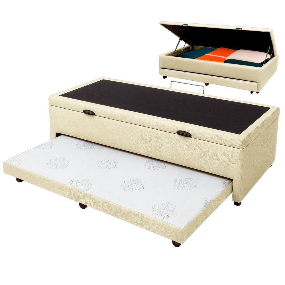 Bicama Com Baú Solteiro Viena Nature Bege 88x188 - 1