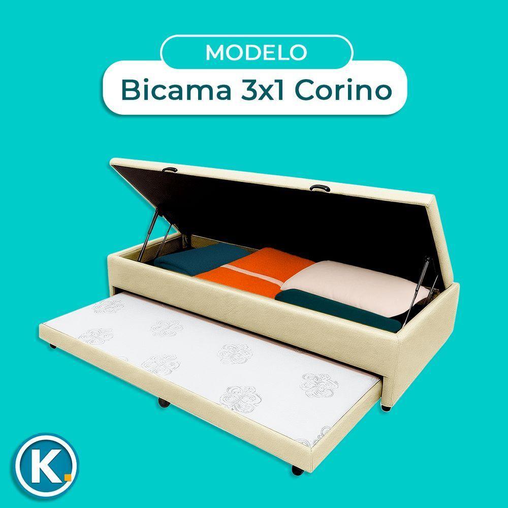 Bicama Com Baú Solteiro Viena Nature Bege 88x188 - 5