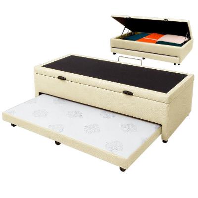 Bicama Com Baú Solteiro Viena Nature Bege 88x188