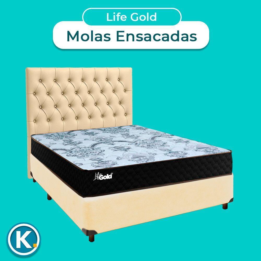 Kit Cama Box + Cabeceira + Colchão Casal Molas Ensacadas - Life Gold - Paropas - 4