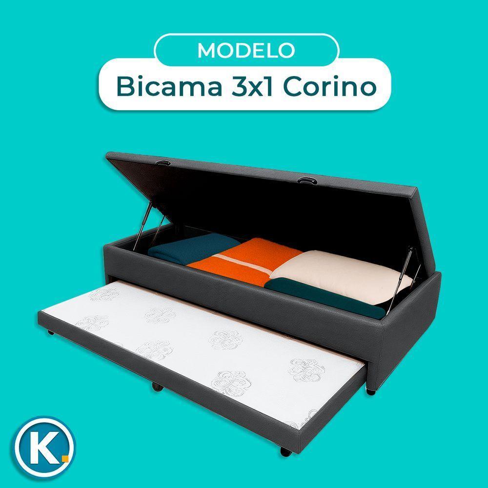 Bicama Com Baú Solteiro Viena Nature Cinza 88x188 - 3