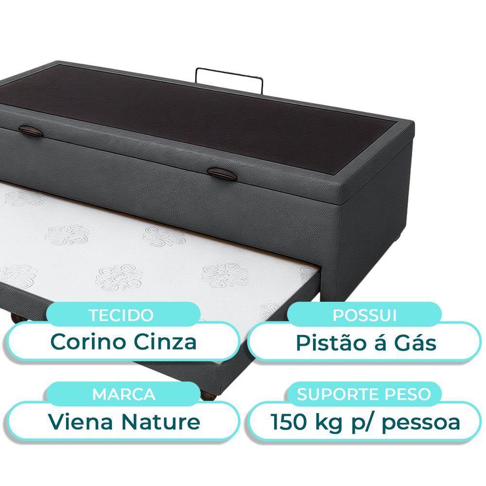 Bicama Com Baú Solteiro Viena Nature Cinza 88x188 - 4