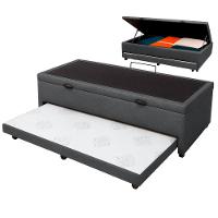 Bicama Com Baú Solteiro Viena Nature Cinza 88x188 - 1