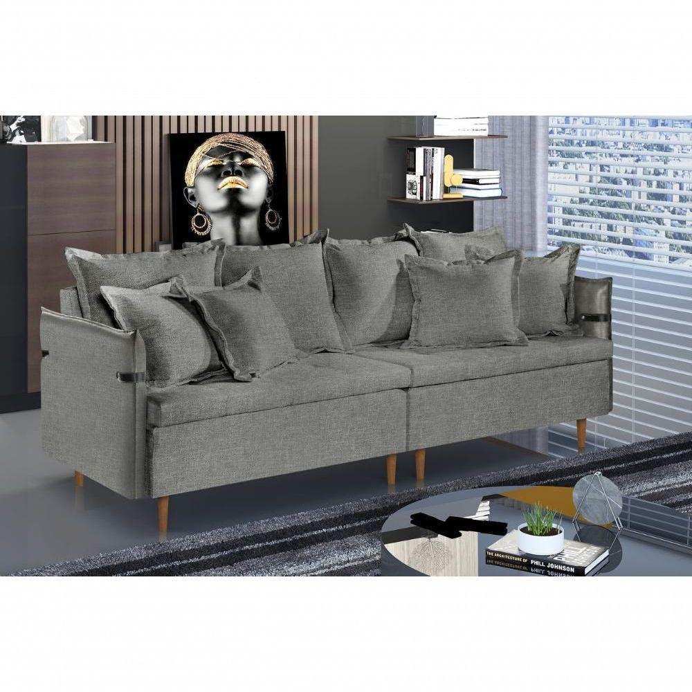 Sofá Fixo Atlas 3 Lugares Luxo 1,80 M Castellar Móbile Linho Cinza - 4