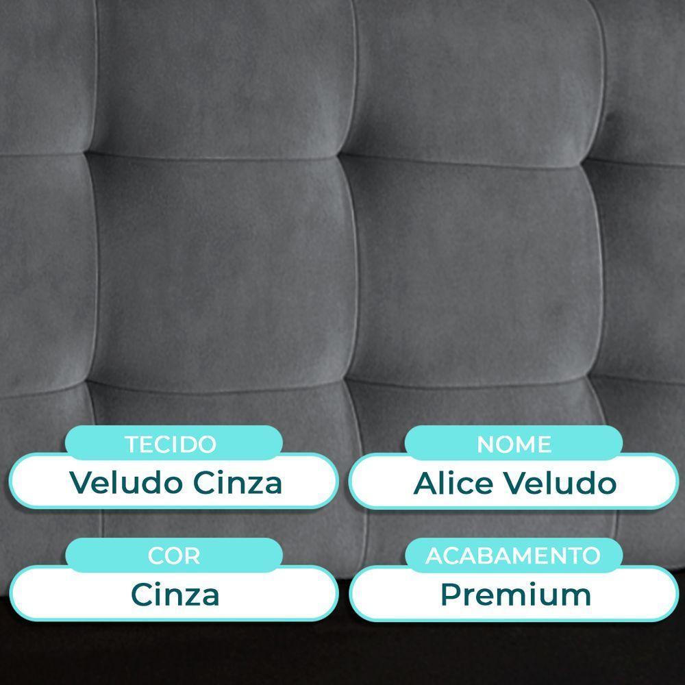 Cabeceira Estofada Queen Alice Nature Veludo Grafite 158x136 - 2