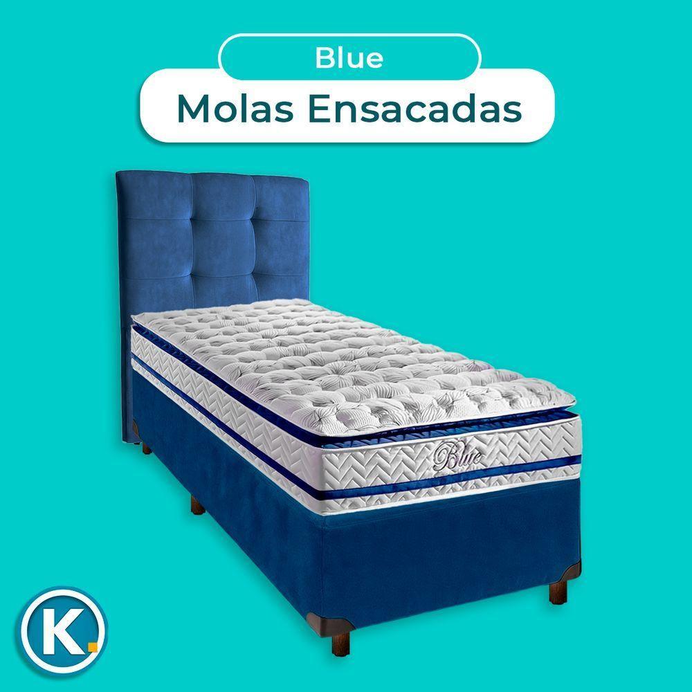 Kit Cama Box + Cabeceira + Colchão Solteiro Molas Ensacadas - Blue - Paropas - 4