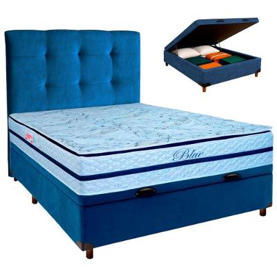 Kit Cabeceira + Cama Box Bau + Colchão Casal Molas Ensacadas Blue Paropas