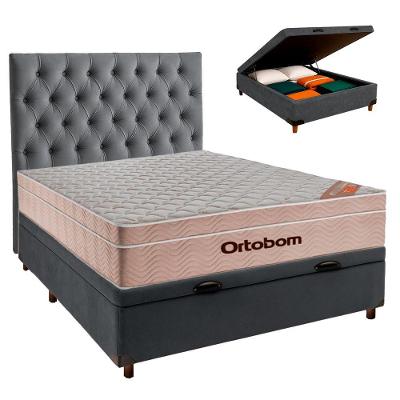 Kit Cabeceira + Cama Box Bau + Colchão Casal Molas Ensacadas Airtech Ortobom