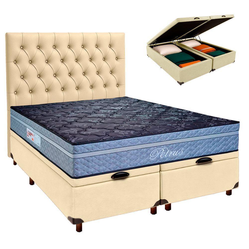 Kit Cabeceira + Cama Box Bau + Colchão Casal Molas Ensacadas Petrus Paropas - 1