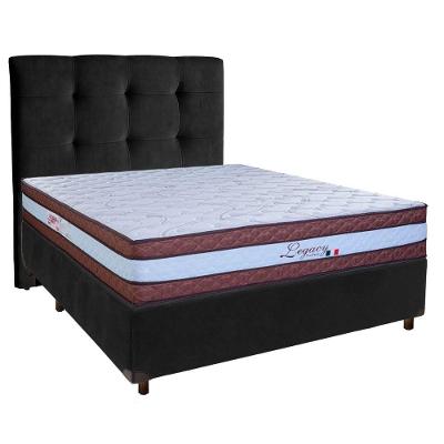 Conjunto Cama Box Preto Casal + Colchão Molas Ensacadas Legaccy Paropas + Cabeceira