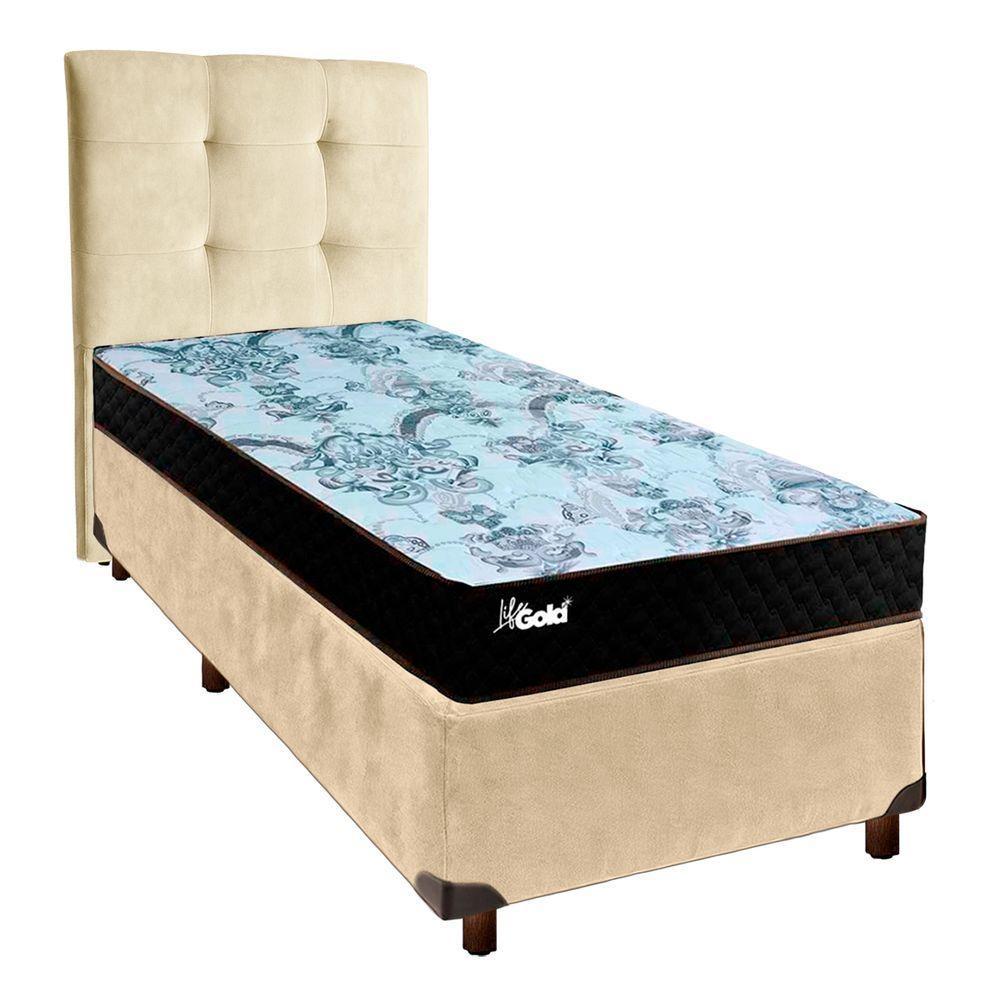Conjunto Cama Box Perola Solteiro + Colchão Molas Ensacadas Life Gold Paropas + Cabeceira - 1