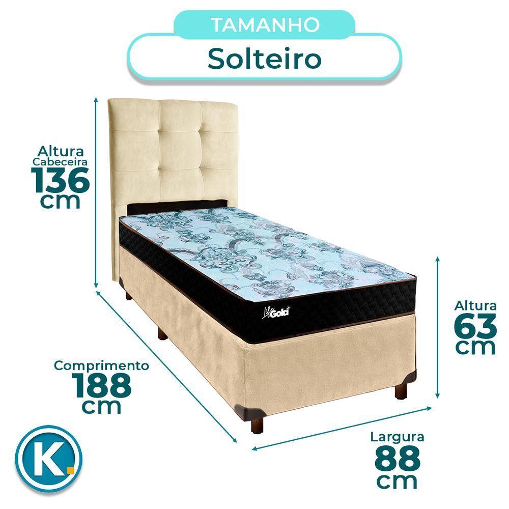 Conjunto Cama Box Perola Solteiro + Colchão Molas Ensacadas Life Gold Paropas + Cabeceira - 3
