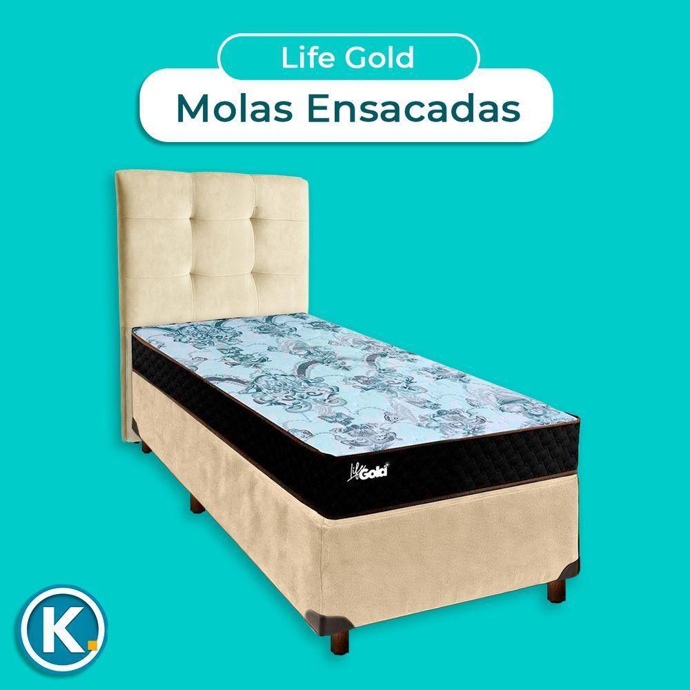 Conjunto Cama Box Perola Solteiro + Colchão Molas Ensacadas Life Gold Paropas + Cabeceira - 4
