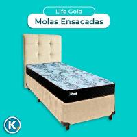 Conjunto Cama Box Perola Solteiro + Colchão Molas Ensacadas Life Gold Paropas + Cabeceira