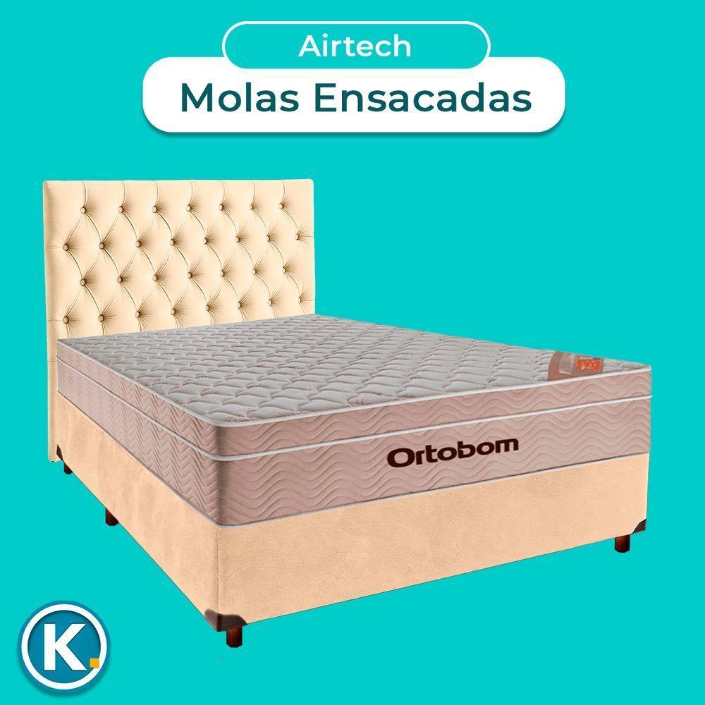 Conjunto Cama Box Perola Casal + Colchão Molas Ensacadas Airtech Ortobom + Cabeceira - 3