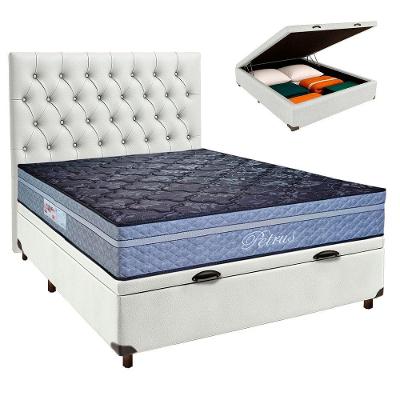 Kit Cabeceira + Cama Box Bau + Colchão Casal Molas Ensacadas Petrus Paropas