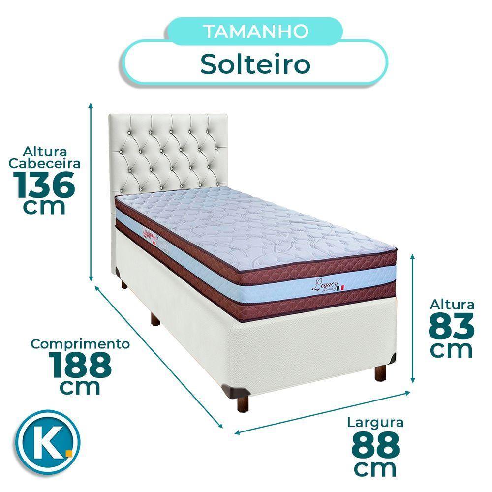 Conjunto Cama Box Branco Solteiro + Colchão Molas Ensacadas Legaccy Paropas + Cabeceira - 3