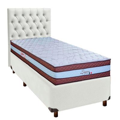 Conjunto Cama Box Branco Solteiro + Colchão Molas Ensacadas Legaccy Paropas + Cabeceira