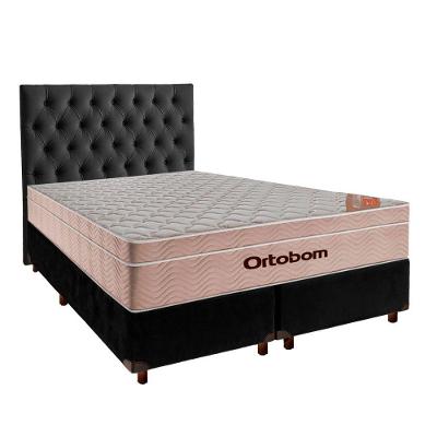 Conjunto Cama Box Preto Queen + Colchão Molas Ensacadas Airtech Ortobom + Cabeceira