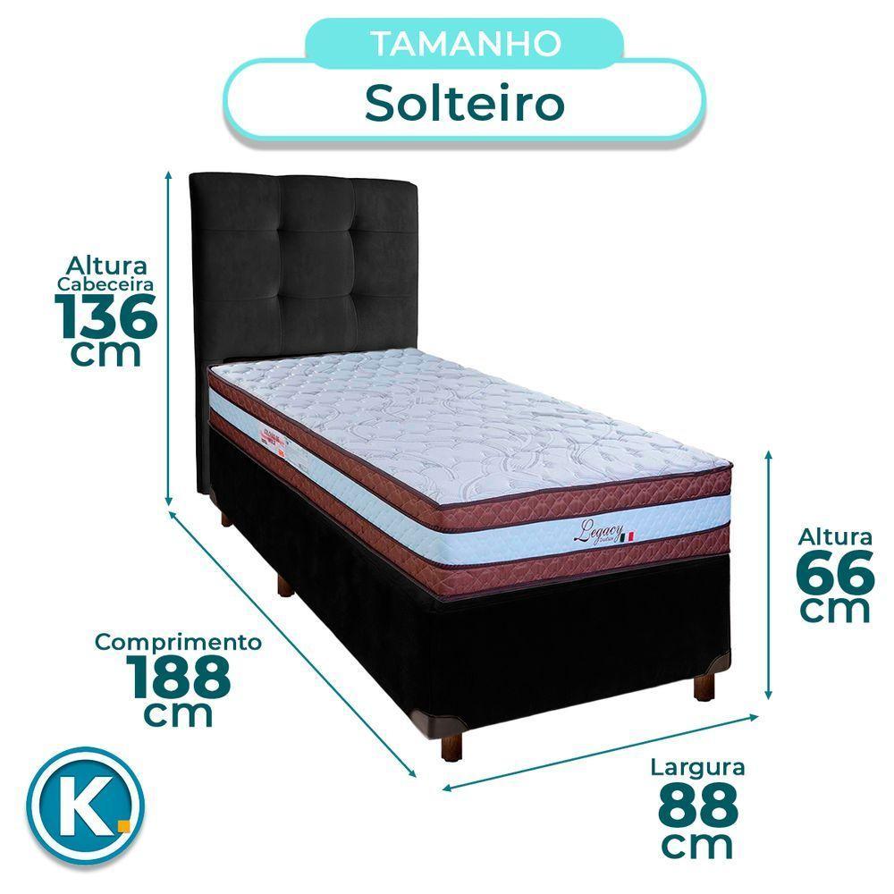 Conjunto Cama Box Preto Solteiro + Colchão Molas Ensacadas Legaccy Paropas + Cabeceira - 4