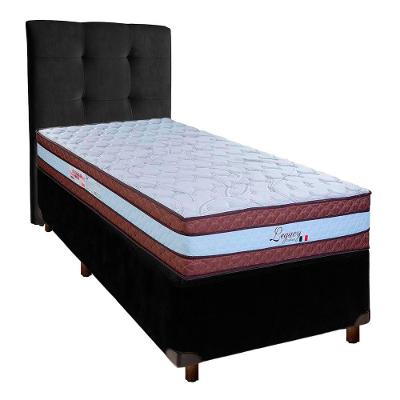 Conjunto Cama Box Preto Solteiro + Colchão Molas Ensacadas Legaccy Paropas + Cabeceira