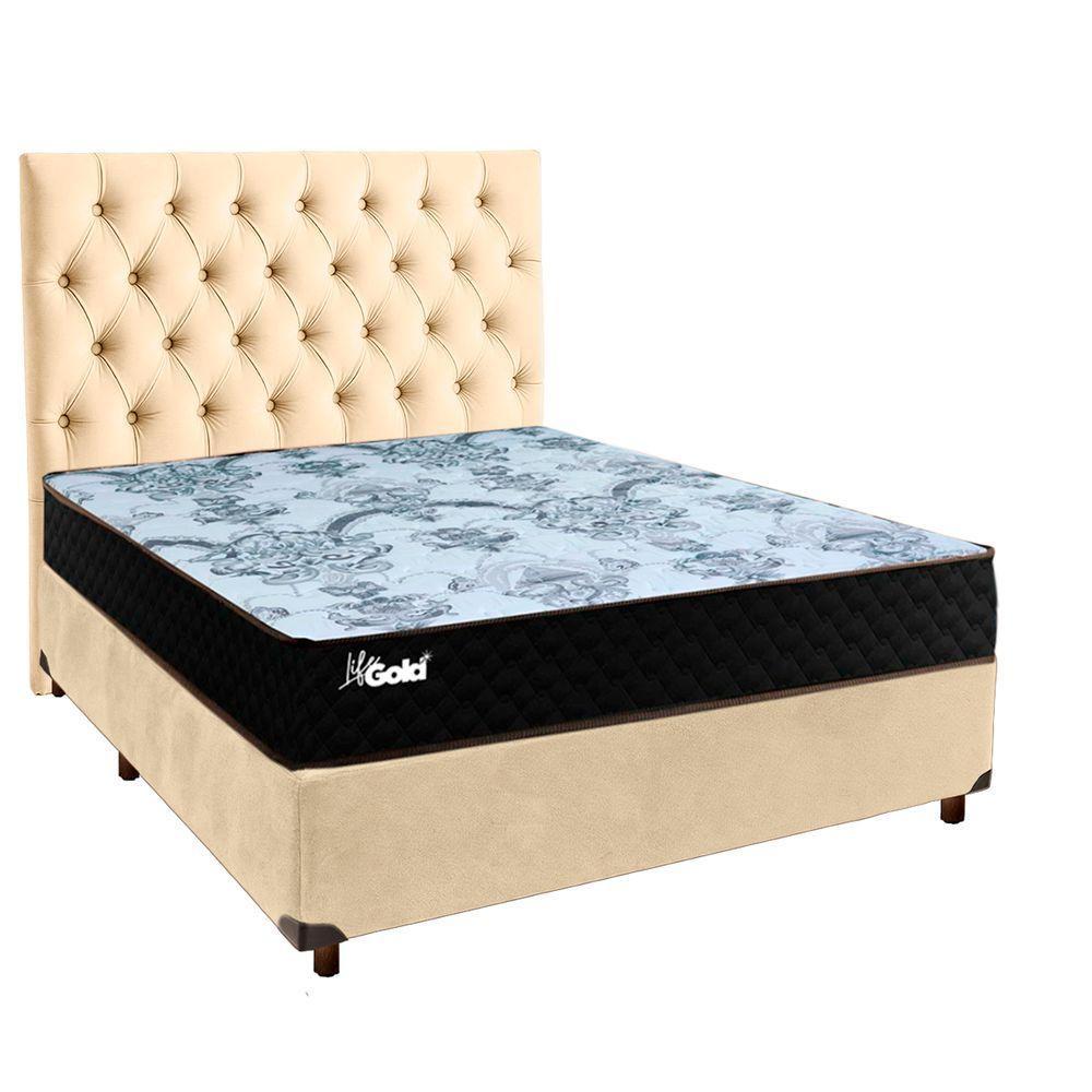 Conjunto Cama Box Perola Casal + Colchão Molas Ensacadas Life Gold Paropas + Cabeceira - 1