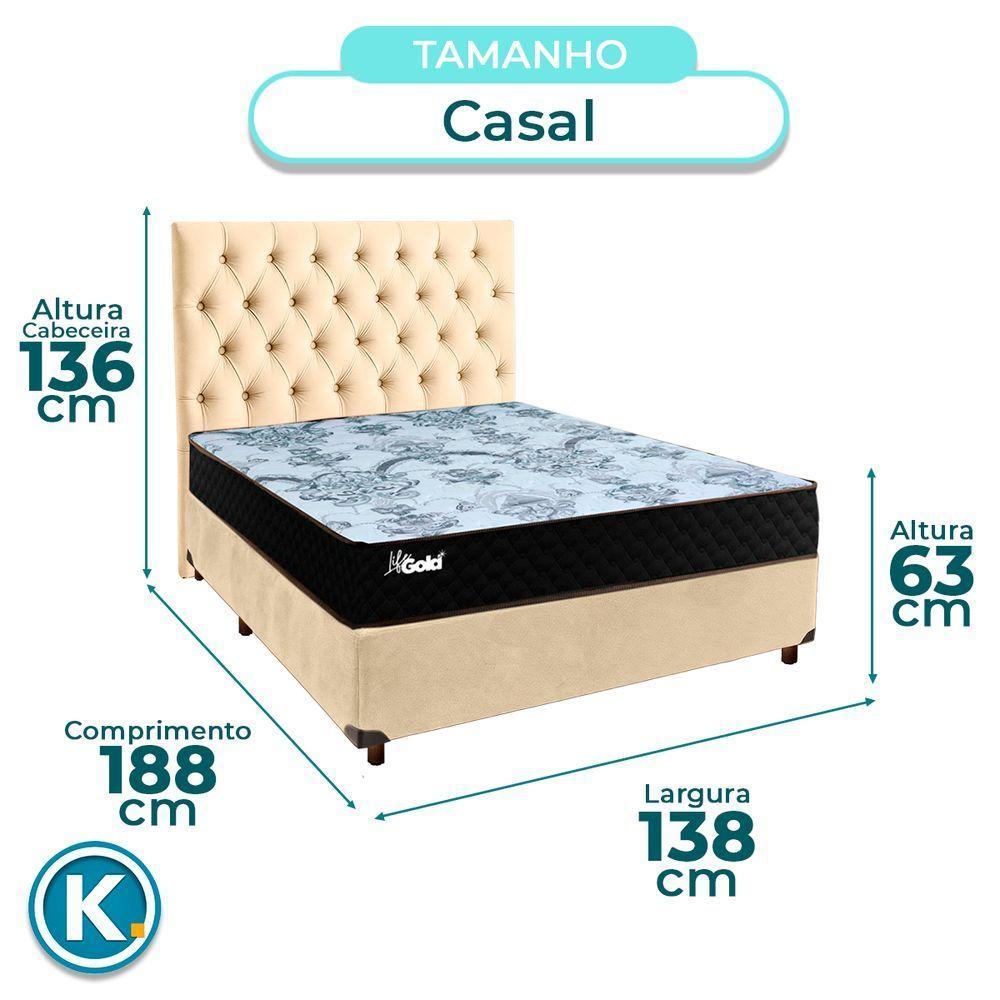 Conjunto Cama Box Perola Casal + Colchão Molas Ensacadas Life Gold Paropas + Cabeceira - 4