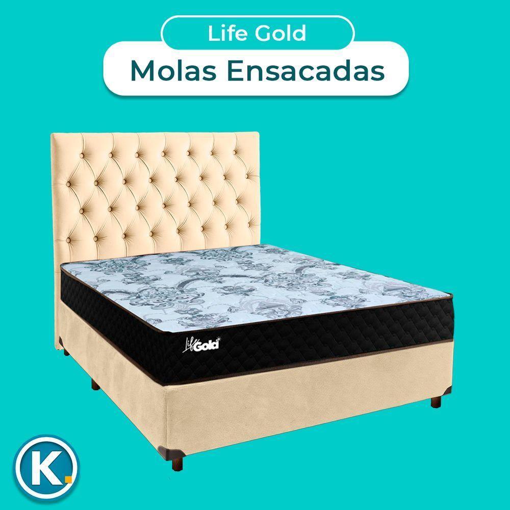Conjunto Cama Box Perola Casal + Colchão Molas Ensacadas Life Gold Paropas + Cabeceira - 5