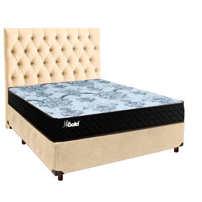 Conjunto Cama Box Perola Casal + Colchão Molas Ensacadas Life Gold Paropas + Cabeceira