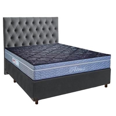 Conjunto Cama Box Cinza Casal + Colchão Molas Ensacadas Petrus Paropas + Cabeceira