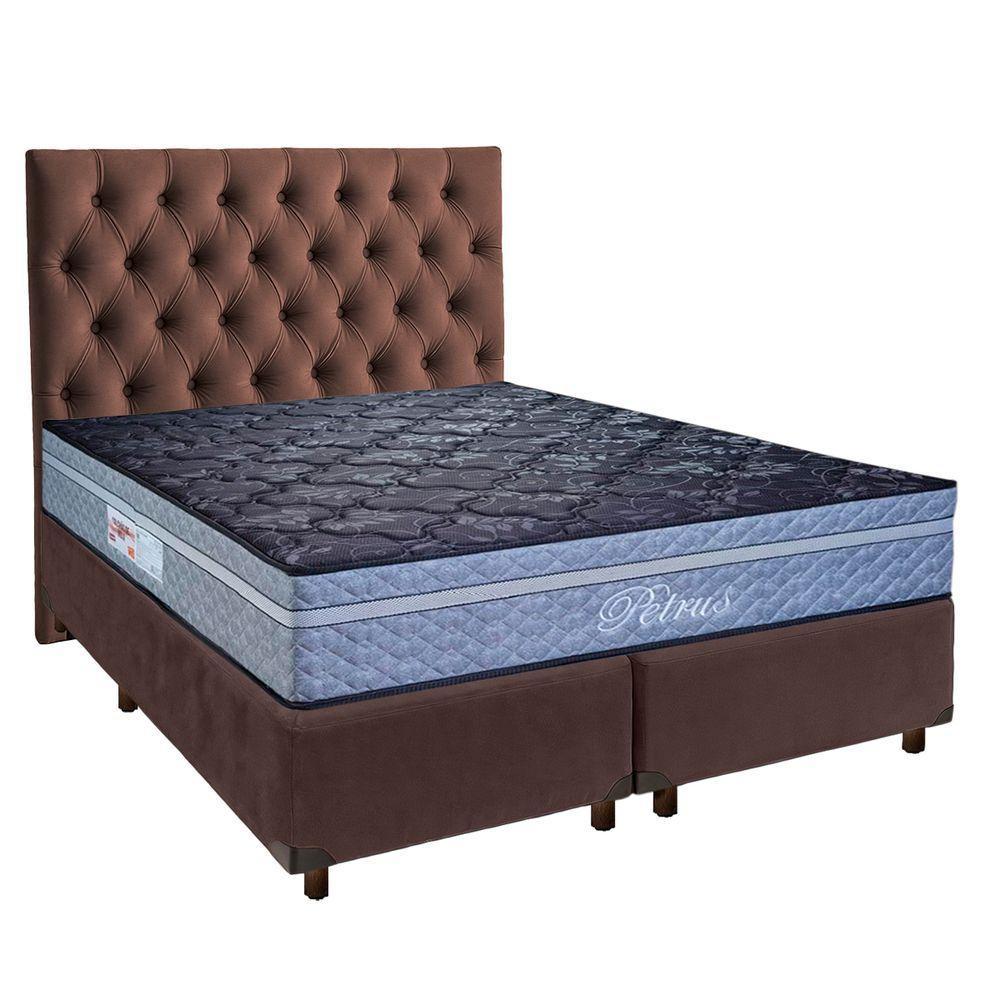Conjunto Cama Box Marrom Queen + Colchão Molas Ensacadas Petrus Paropas + Cabeceira - 1