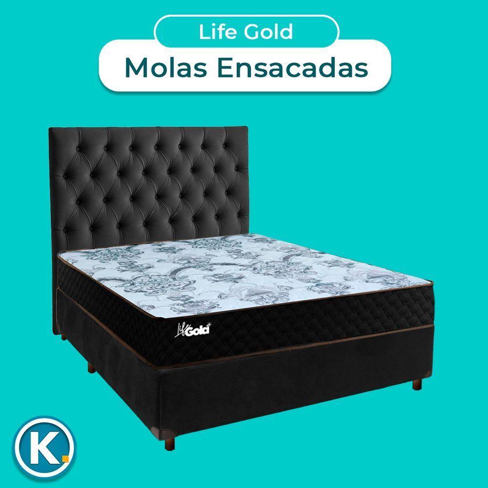 Kit Cabeceira + Cama Box + Colchão Casal Molas Ensacadas Life Gold Paropas - 4