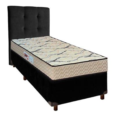 Conjunto Cama Box Preto Solteiro + Colchão D33 Maxsono Paropas + Cabeceira