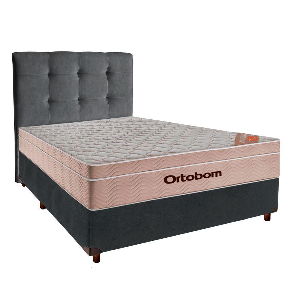 Conjunto Cama Box Cinza Casal + Colchão Molas Ensacadas Airtech Ortobom + Cabeceira - 1