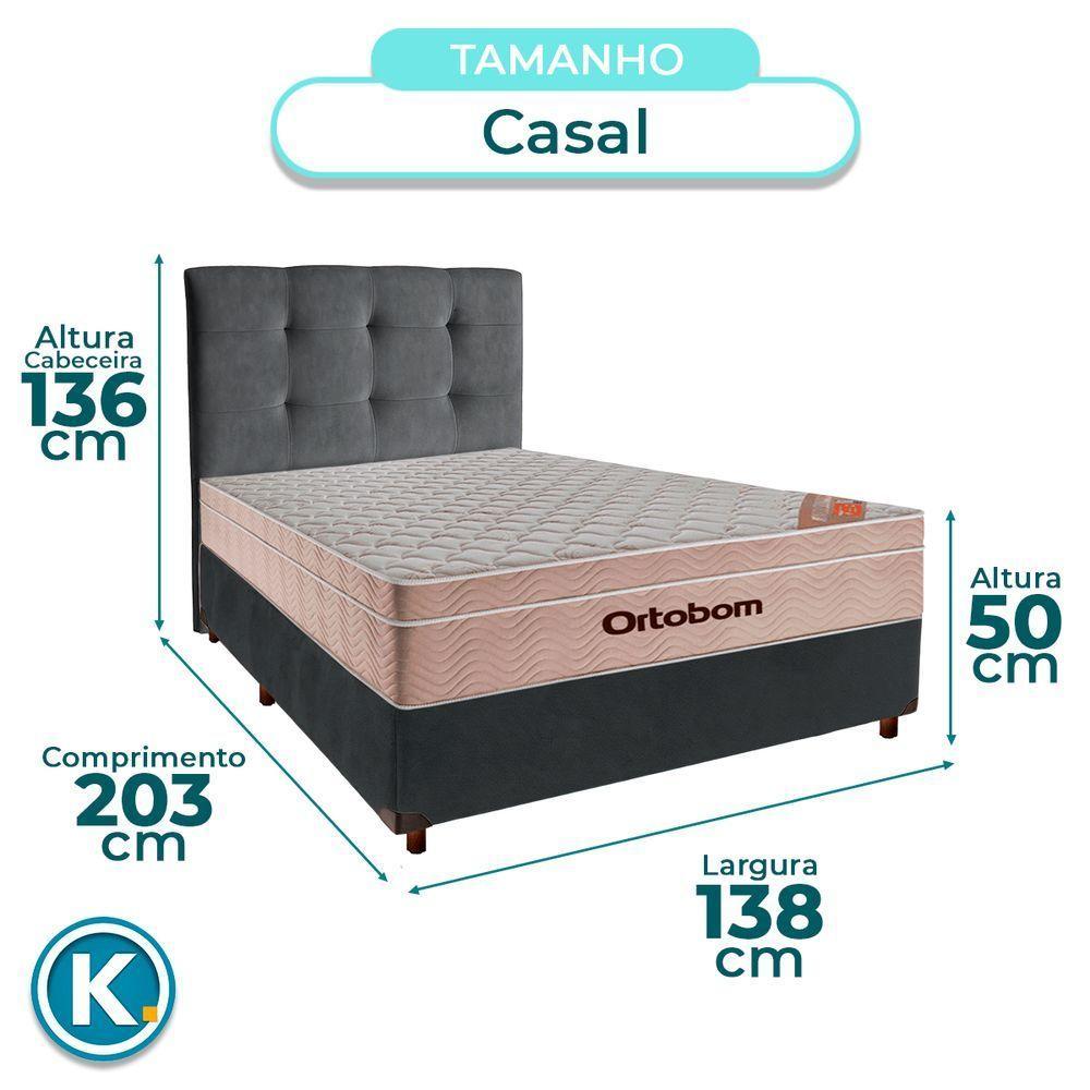 Conjunto Cama Box Cinza Casal + Colchão Molas Ensacadas Airtech Ortobom + Cabeceira - 3