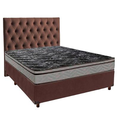 Conjunto Cama Box Marrom Casal + Colchão D28 Conforto Paropas + Cabeceira