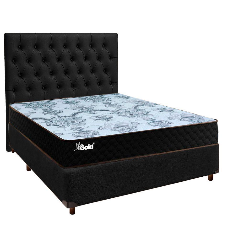 Conjunto Cama Box Preto Casal + Colchão Molas Ensacadas Life Gold Paropas + Cabeceira - 1