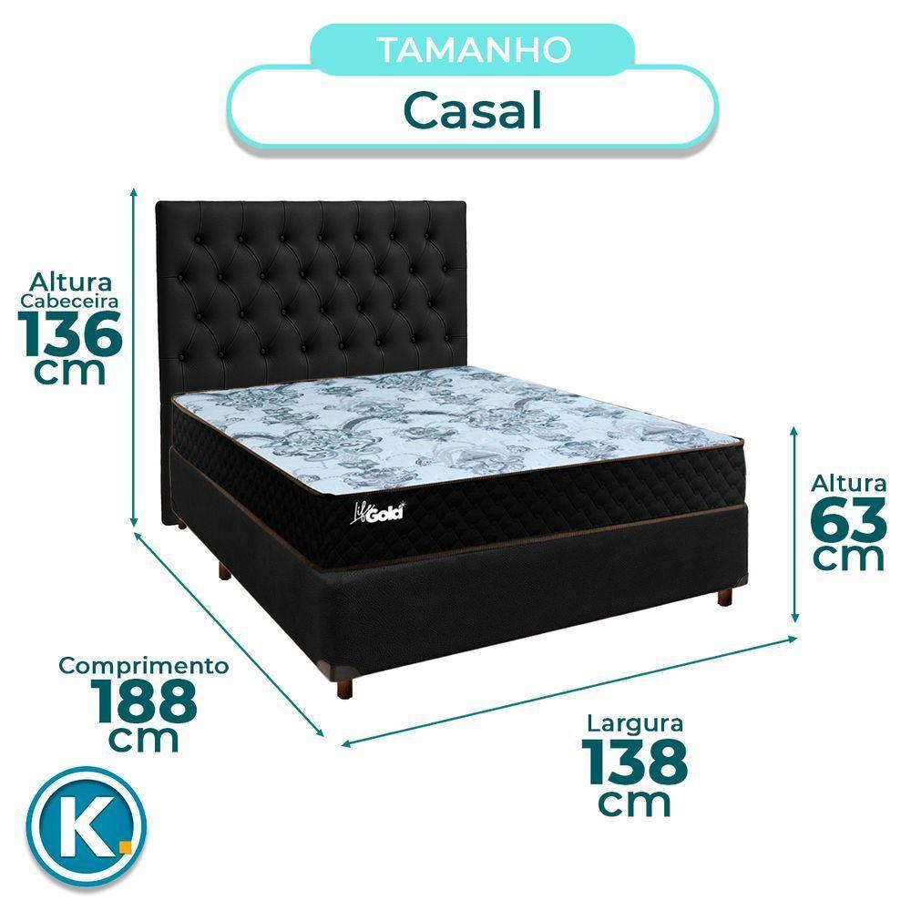 Conjunto Cama Box Preto Casal + Colchão Molas Ensacadas Life Gold Paropas + Cabeceira - 3