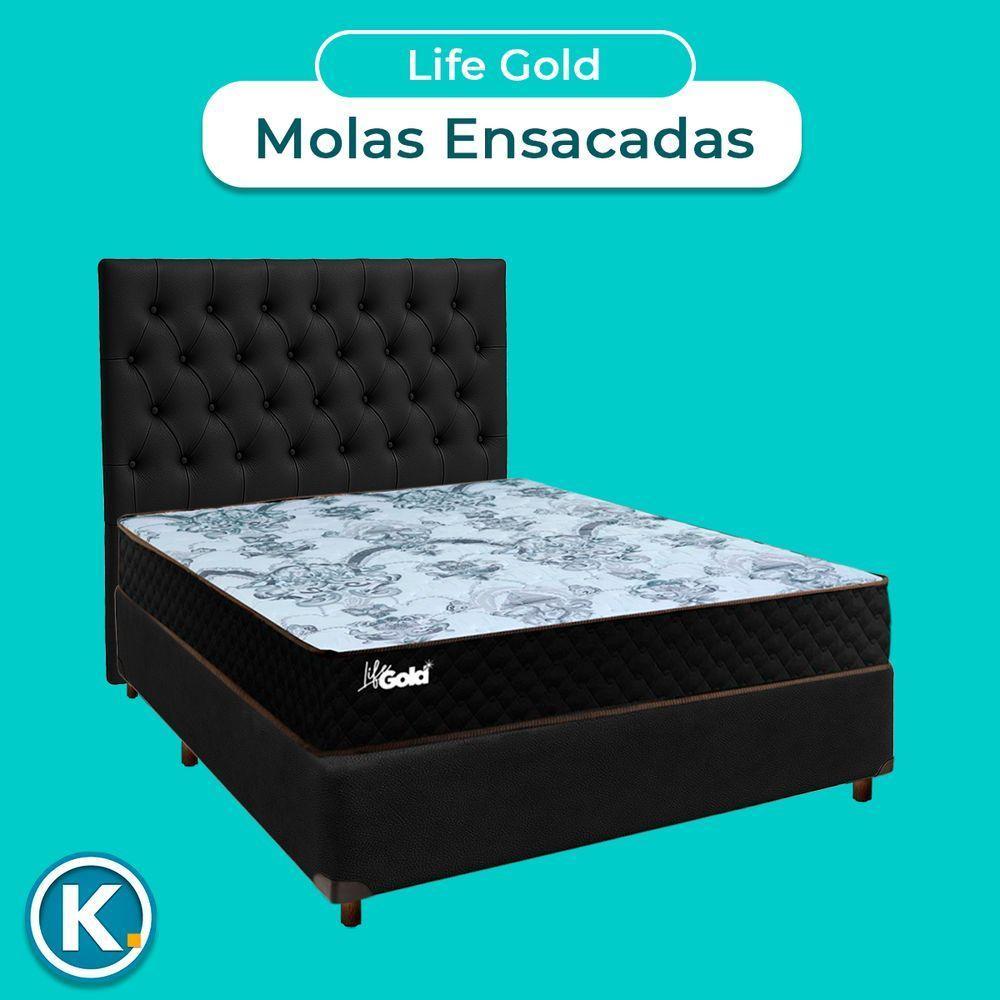 Conjunto Cama Box Preto Casal + Colchão Molas Ensacadas Life Gold Paropas + Cabeceira - 4