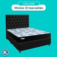 Conjunto Cama Box Preto Casal + Colchão Molas Ensacadas Life Gold Paropas + Cabeceira