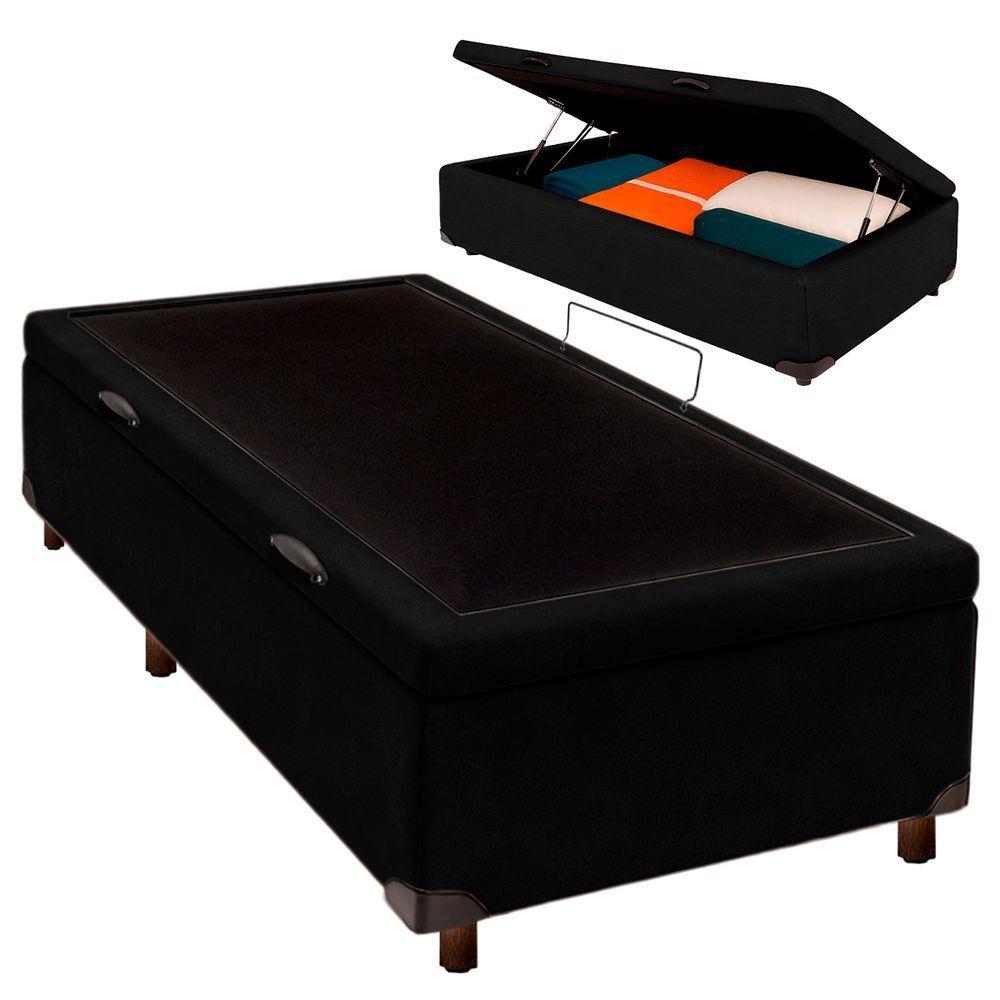 Cama Box Baú Solteiro Preto Nature 88x188 - 1