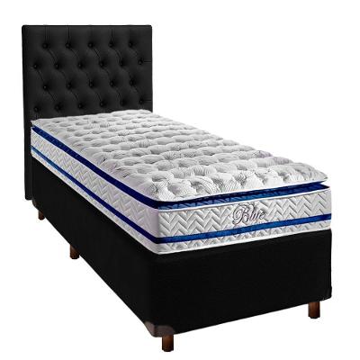 Conjunto Cama Box Preto Solteiro + Colchão Molas Ensacadas Blue Paropas + Cabeceira